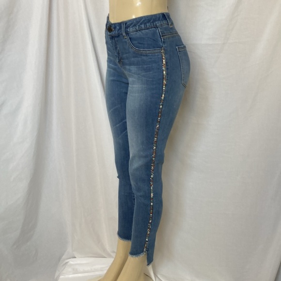 DEMOCRACY Jeans Tummy Control Size 6 Shiny Color Beads Side Stripe Dark Blue - Picture 4 of 12